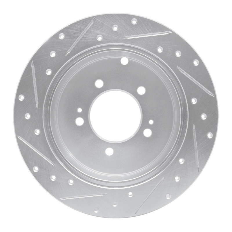 Mitsubishi Lancer Brake Rotor (1) - Rear Right - R1 Concepts - Drilled & Slotted - Silver - `07-`15